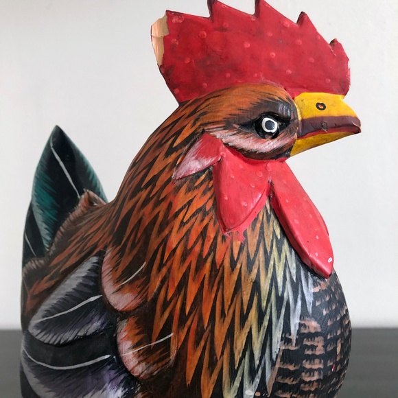 Vintage Carved Handprinted Wooden Rooster - Picture 8 of 10